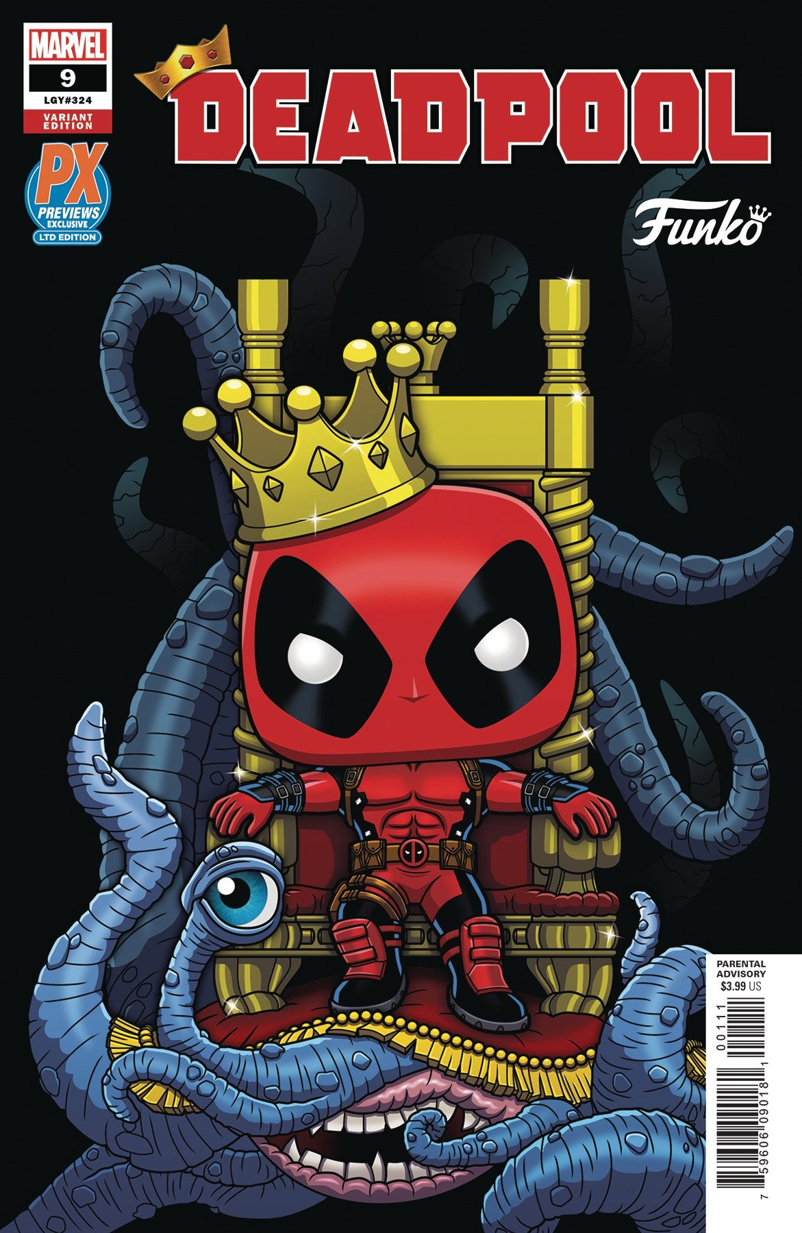 POP DELUXE MARVEL HEROES KING DEADPOOL ON THRONE PX VIN FIG