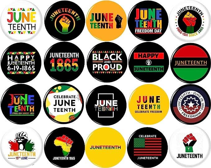 JUNETEENTH FREEDOM DAY x 20 1" Inch(25mm) pins African black
