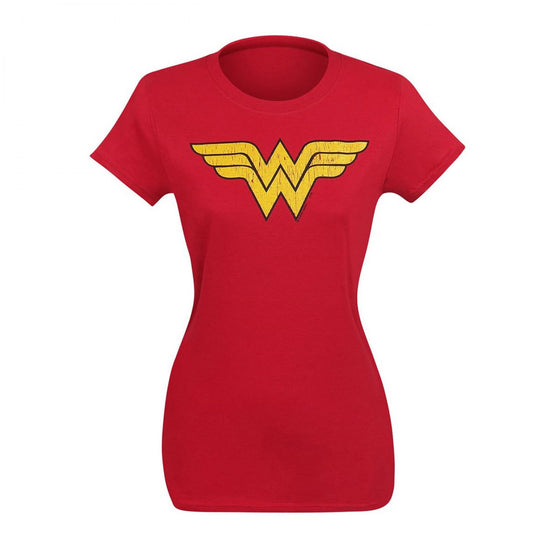 WONDER WOMAN DISTRESSED LOGO TEE  (WOMEN'S)